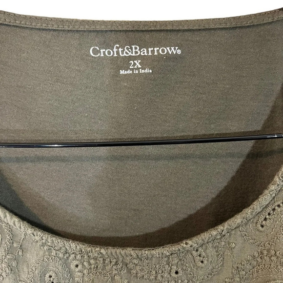Croft & Barrow Olive Green Tank Top Plus Size 2X Paisley Embroidered Textured - Picture 4 of 4